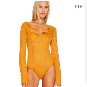 Free People Intimately Sloane Bodysuit, Mustard, L, NWT